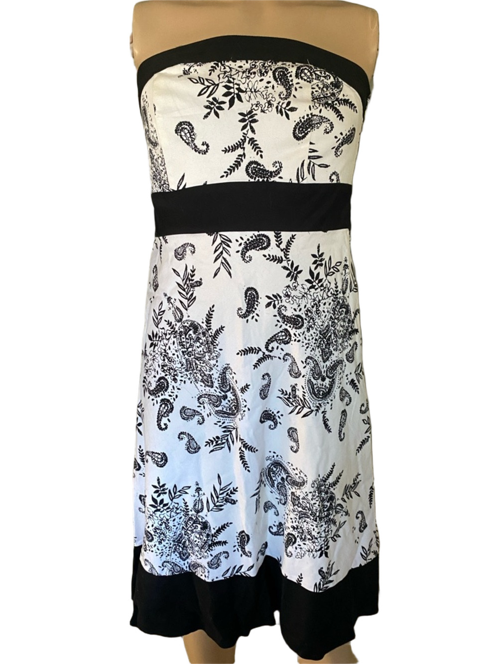 jonathan martin Black and White Strapless Paisley Bandeau Dress Y2K